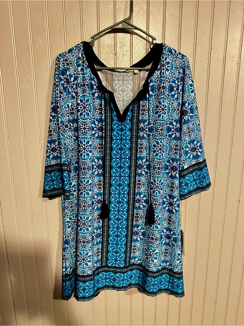 Maria Gabrielle 3X Blue Mosaic Print Tunic Top Tassel NWT Plus Size
